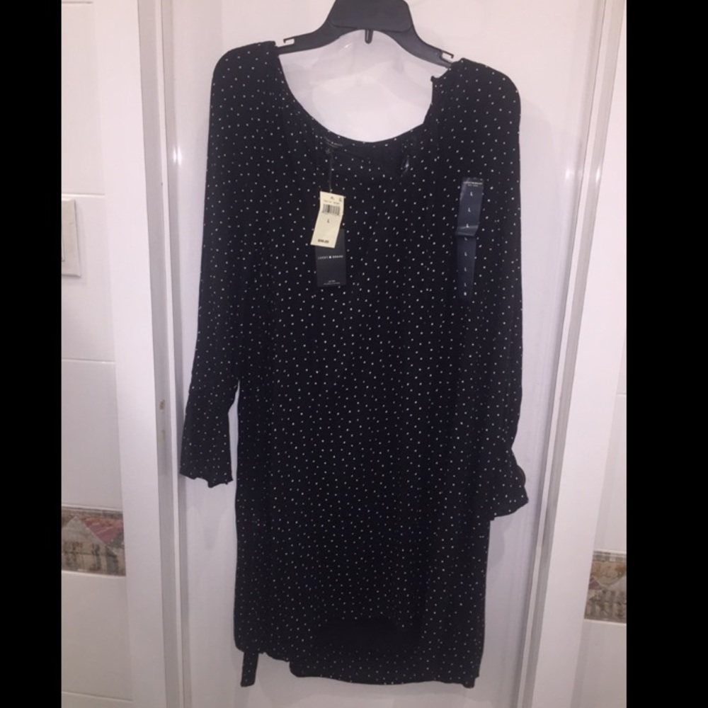 Lucky Brand Black Midi Dress with White Dots